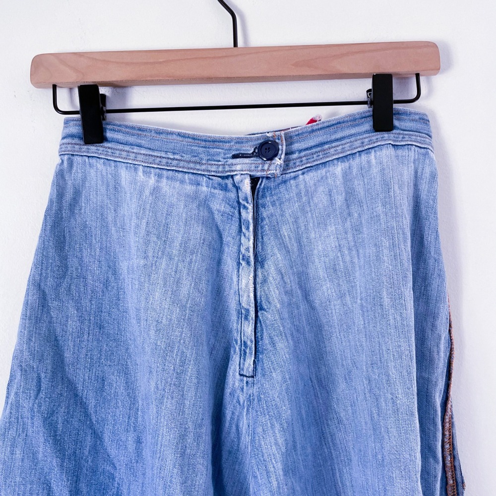 Vintage Denim Midi Skirt Blue Small High Waist A-Line Boho Western Cottage 70s - Picture 4 of 9